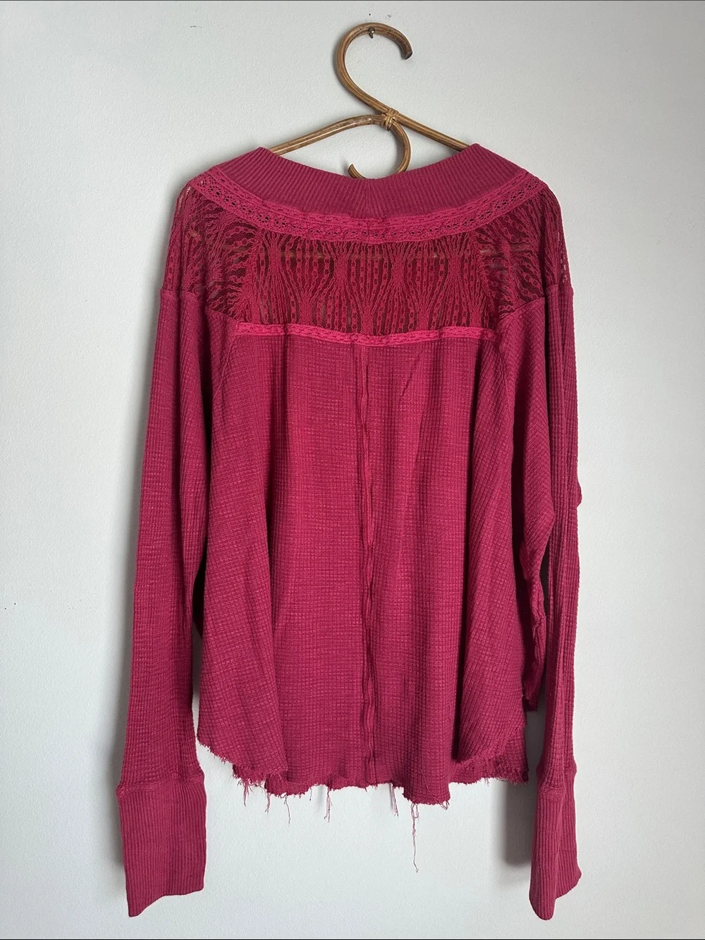 Free People Deep Raspberry Lace Yoke Long Sleeve Top